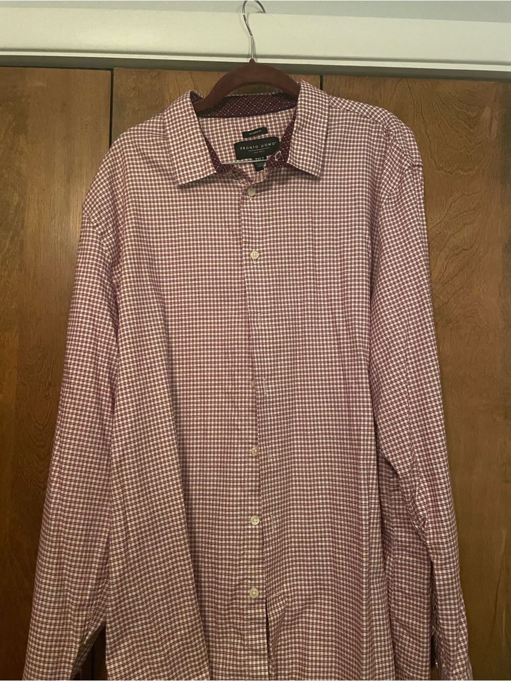 Pronto Uomo Red and White Check Button-Down Dress Shirt